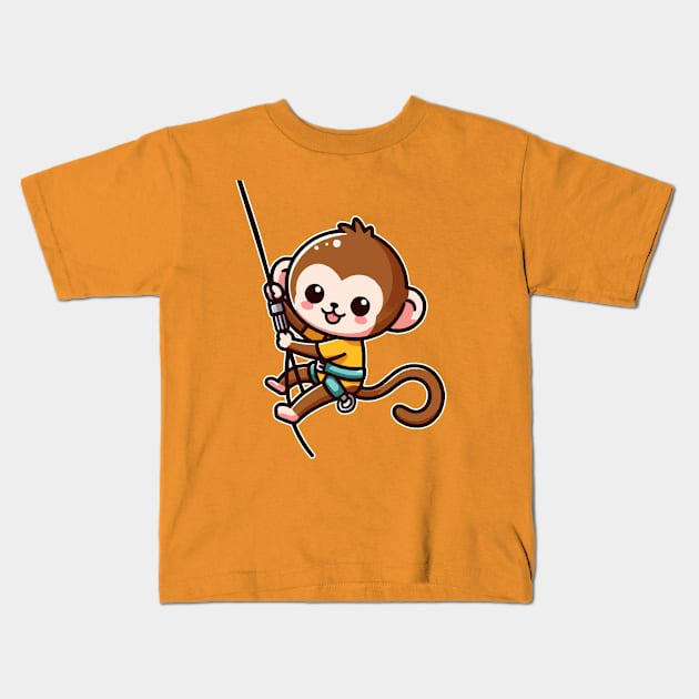 Cute monkey Abseiling Kids T-Shirt by fikriamrullah